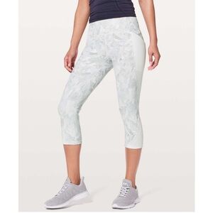Lululemon Breezy Dot Cropped Workout Leggings Jasmine Pattern Gray/White Size 10